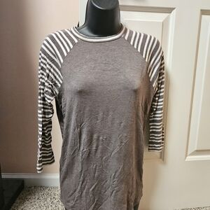 LuLaRoe Chocolate and Charcoal Striped Long Sleeve Top